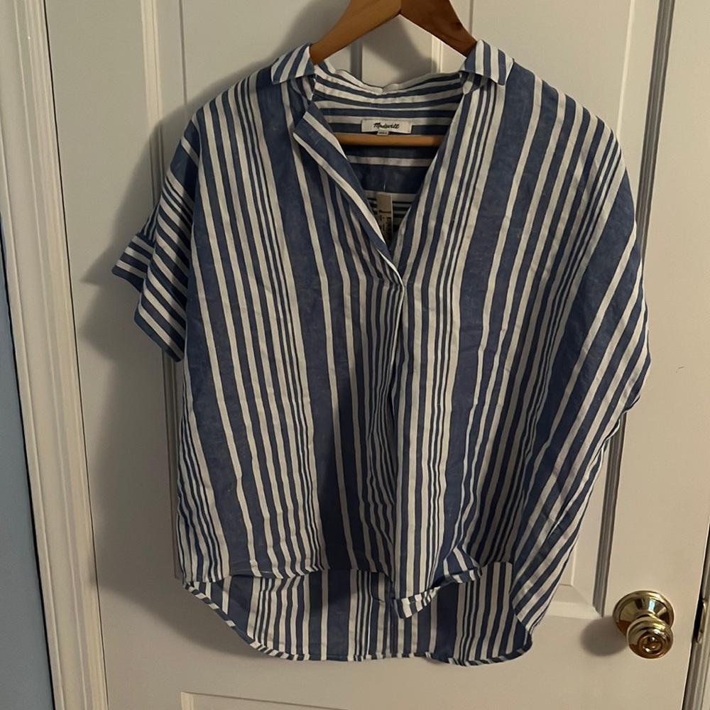 Light Blue and White Madewell Button Down Shirt, Size S.